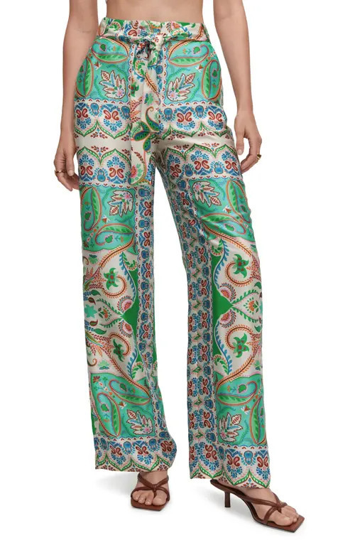 MANGO Paisley Wide Leg Satin Pants in Off White at Nordstrom, Size 6 | Nordstrom