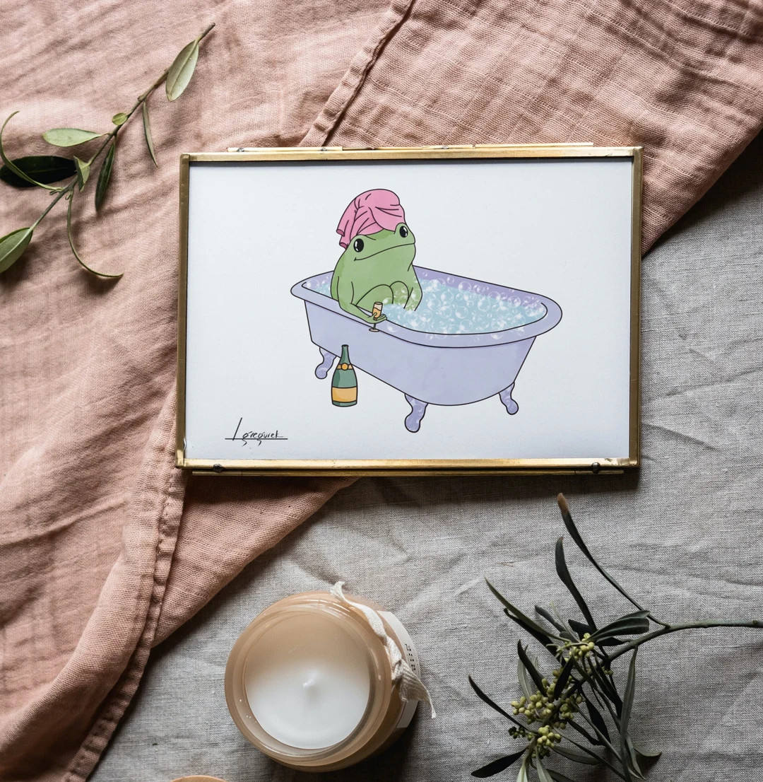 Bubble Bath Frog Print Watercolor Art Funky Room Decor - Etsy | Etsy (US)