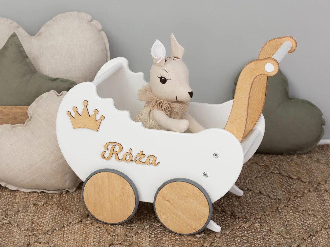 Personalized Baby Girl Gift, Wooden Stroller Toy, Doll's Pram with Name for 12 month old Toddler,... | Etsy (US)