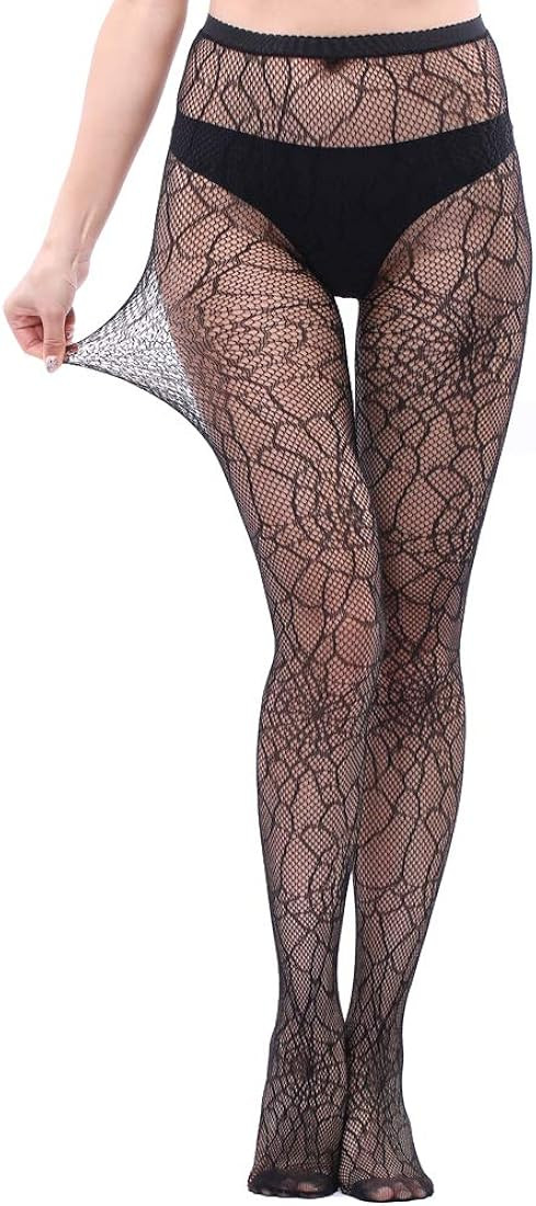 WEANMIX Lace Patterned Fishnet Stockings Thigh High Pantyhose Black Tights for Women | Amazon (US)