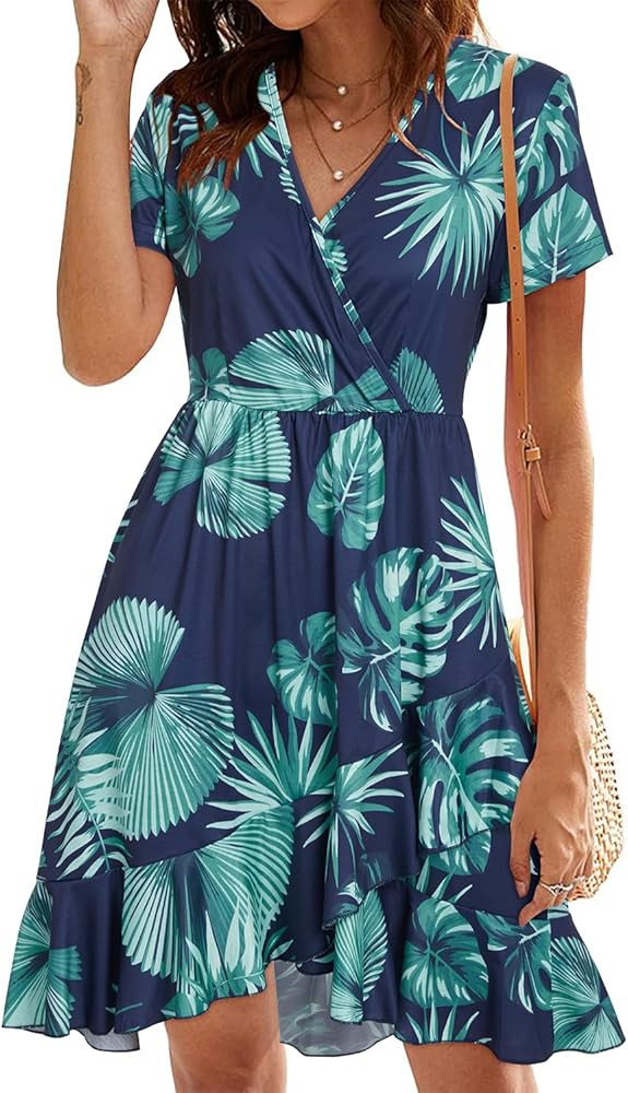 ULTRANICE Womens Summer Dresses Floral V Neck Ruffled Hem Spaghetti Spring Casual Beach Outfits F... | Amazon (US)
