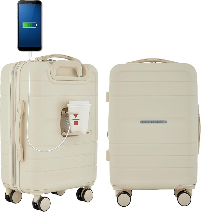 French Connection St. Martin Carry-On Luggage with Cup Holder/USB Ports, Whitecap Gray | Amazon (US)