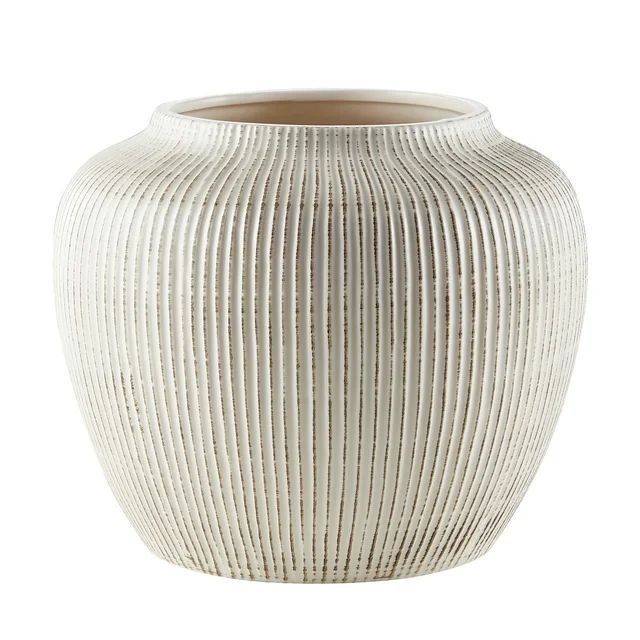 My Texas House 7" White Distressed Stripe Round Stoneware Vase - Walmart.com | Walmart (US)