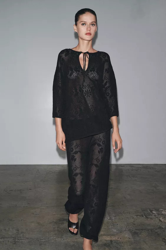 FLORAL TEXTURED KNIT PANTS | Zara US