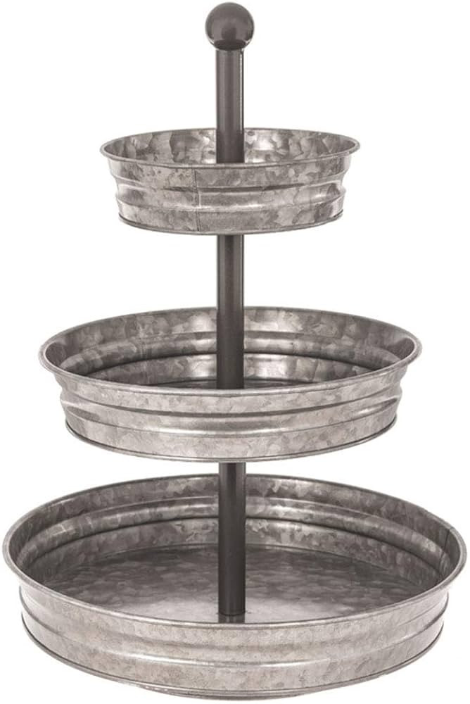 3 Tier Serving Tray Vintage Galvanized Metal Stand Kitchen Tiered Home Farmhouse Style Decor Rust... | Amazon (US)