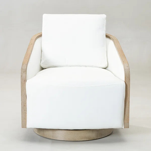 30" Wide Polyester Upholstered Swivel Barrel Chair With Wood Base | Wayfair North America