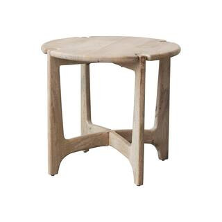 Storied Home 21.5 in. Bleached Finish Round Mango Wood End Table with Interlocking Base DF9045 - ... | The Home Depot