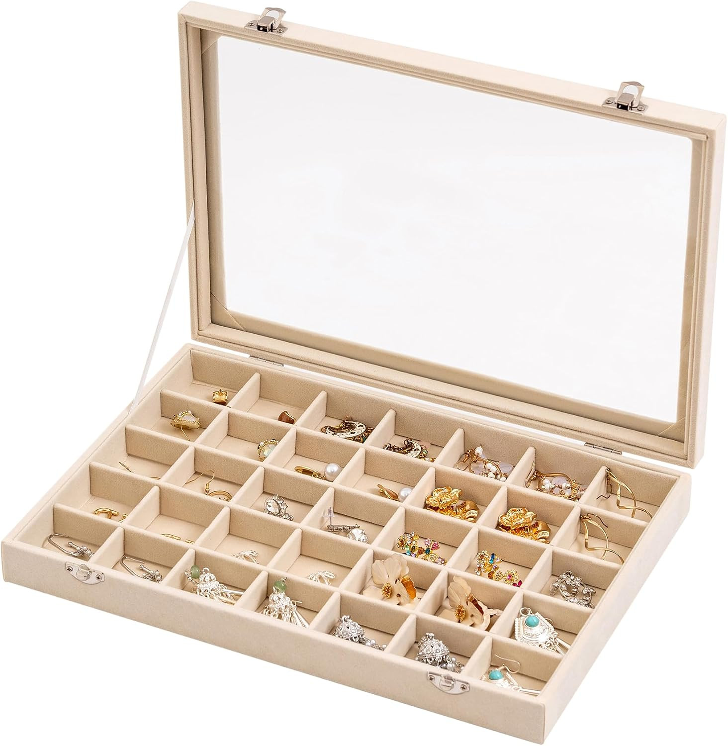 35 Grid Earring Organizer,Velvet Jewelry Tray with Clear Lid | Amazon (US)