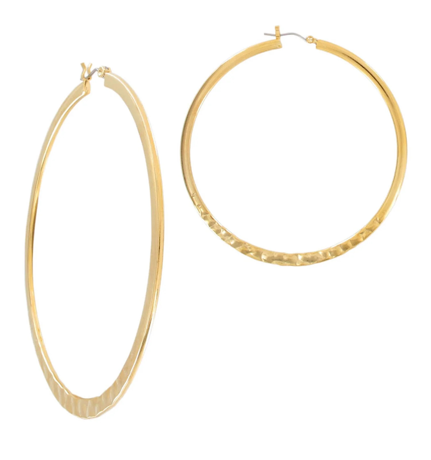 Yellow Gold Tone Hammered 2 3/4" Large Oversized Hoop Earrings Ladies Adult Female Women | Walmart (US)