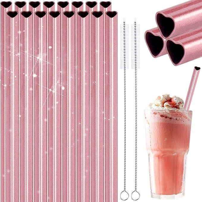 NiHome Reusable Straws 16 Pack, Stainless Steel Drinking Straws, Heart Shaped Metal Straw Bulks w... | Amazon (US)