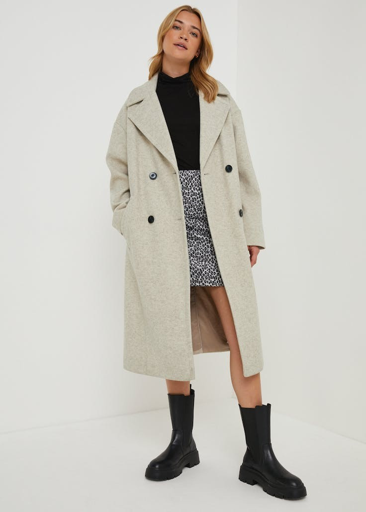 Beige Double Breasted Overcoat – Beige | Matalan (UK)