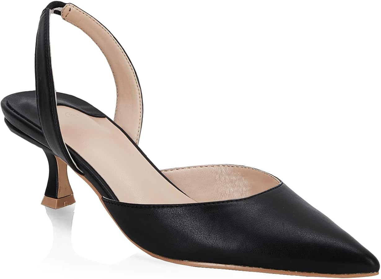 Juliet Holy Womens Pumps Shoes Pointed Toe Slip on Slingback Elastic Strap Classic Kitten Heels | Amazon (US)