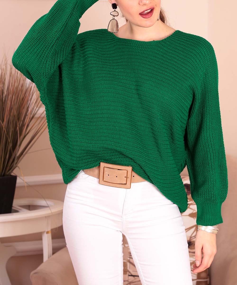 CCK Style Women's Pullover Sweaters GREEN - Green Wool-Blend Dolman Sweater - Women | Zulily
