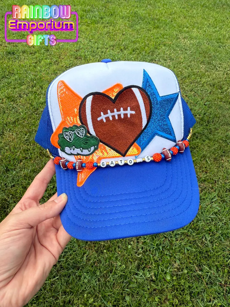 Orange & Blue Football Fan Trucker Hat: Beaded Chain Game Day Cap | Etsy (Global)