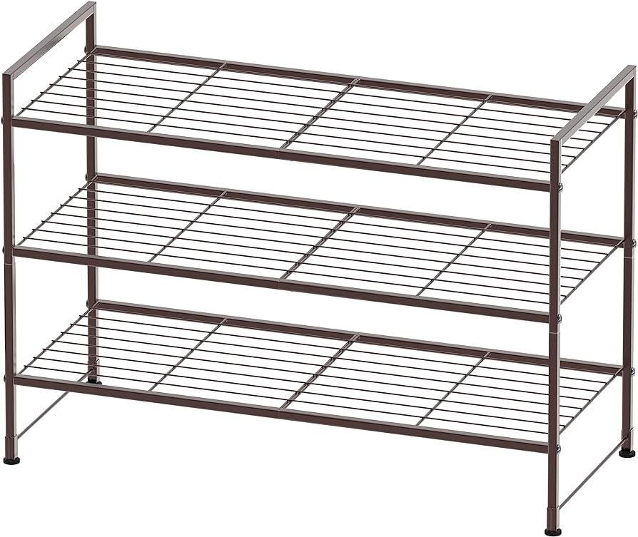 Simple Houseware 3-Tier Stackable Shoes Rack Storage Shelf, Bronze | Amazon (US)