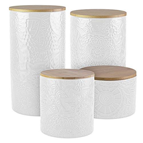 American Atelier Embossed Canister Set 4-Piece Ceramic Set Jar Container with Wooden Lids for Cookie | Amazon (US)