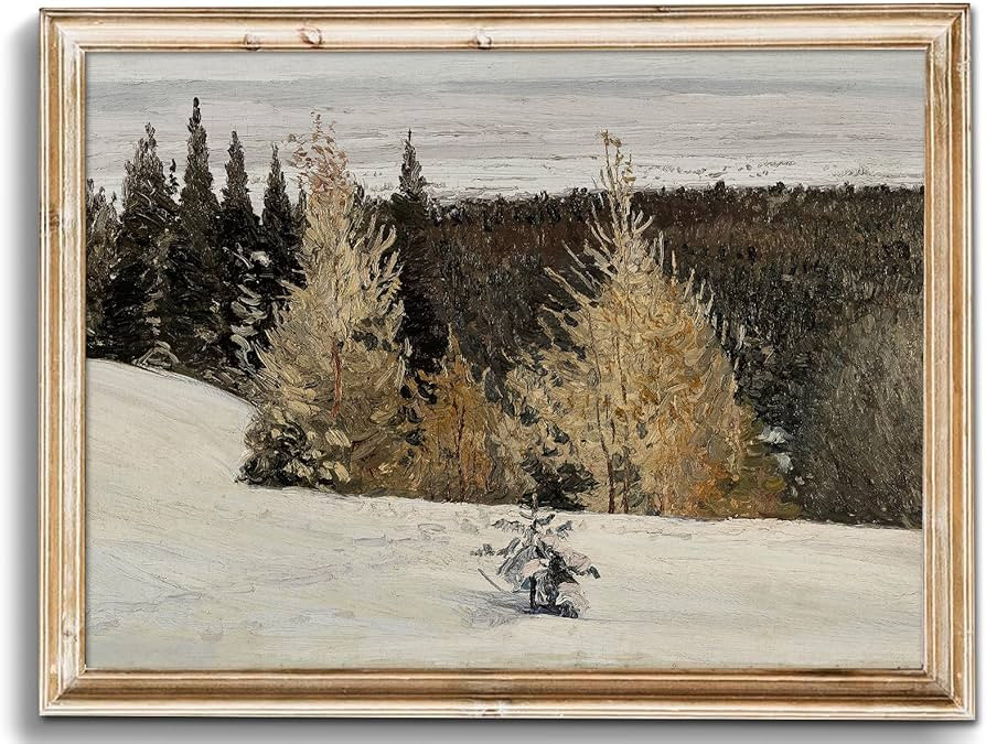 uniro Vintage Wall Art Prints - Vintage Christmas Print Winter Landscape Oil Painting, Rustic Tre... | Amazon (US)