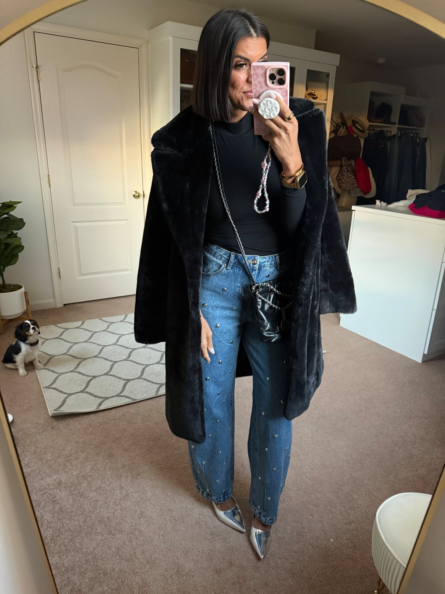 Tonight’s date night- size small in fur and tee
Size 2 in Target jeans (size down if in between) 

#LTKSeasonal #LTKFindsUnder100