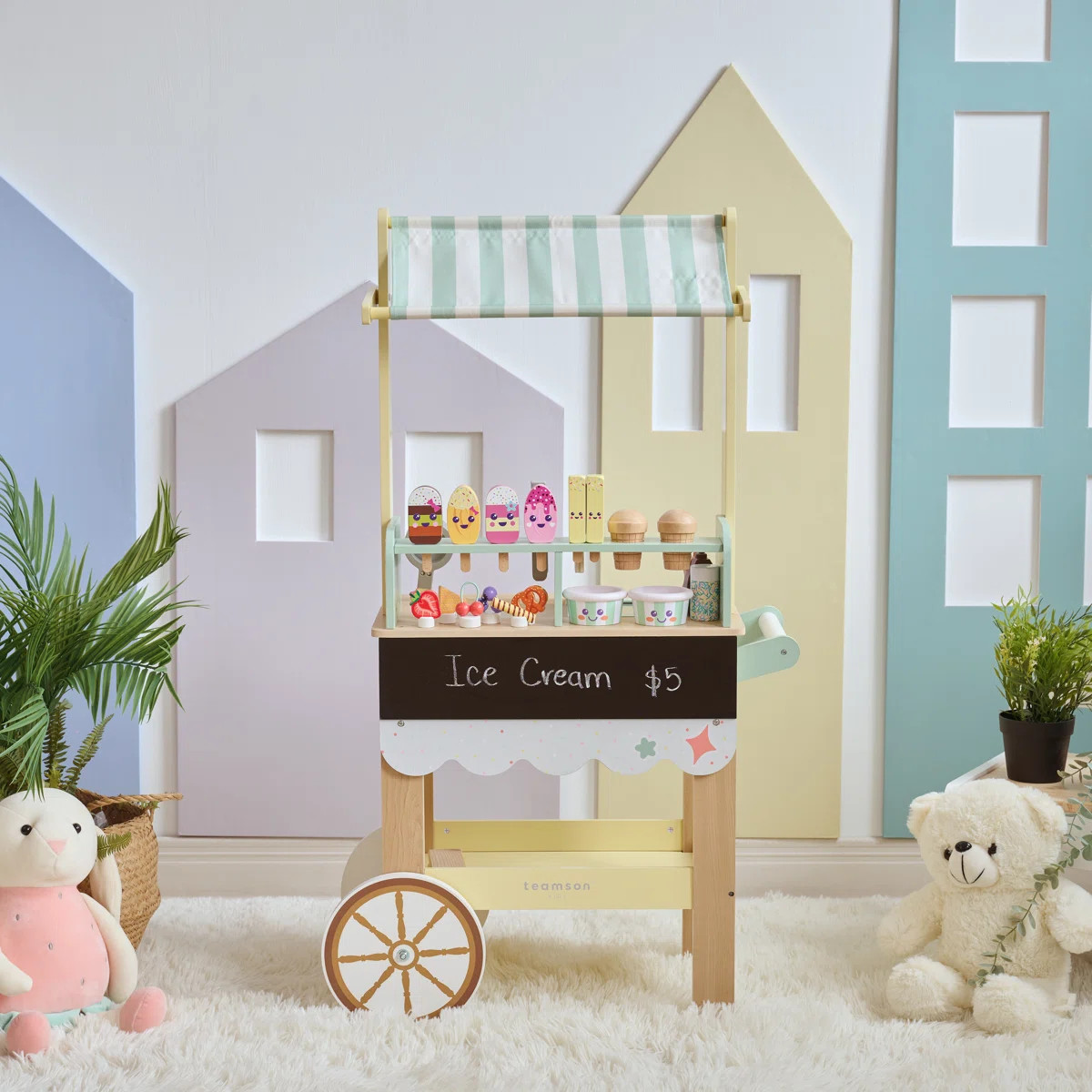 Teamson Kids Jolly Pals Wood Ice Cream Stand With 33 Accessories And Chalkboard | Wayfair North America