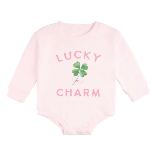 Sweet Wink Lucky Charm St. Patrick's Day Long Sleeve Romper in Ballet Pink at Nordstrom, Size 0-3M | Nordstrom