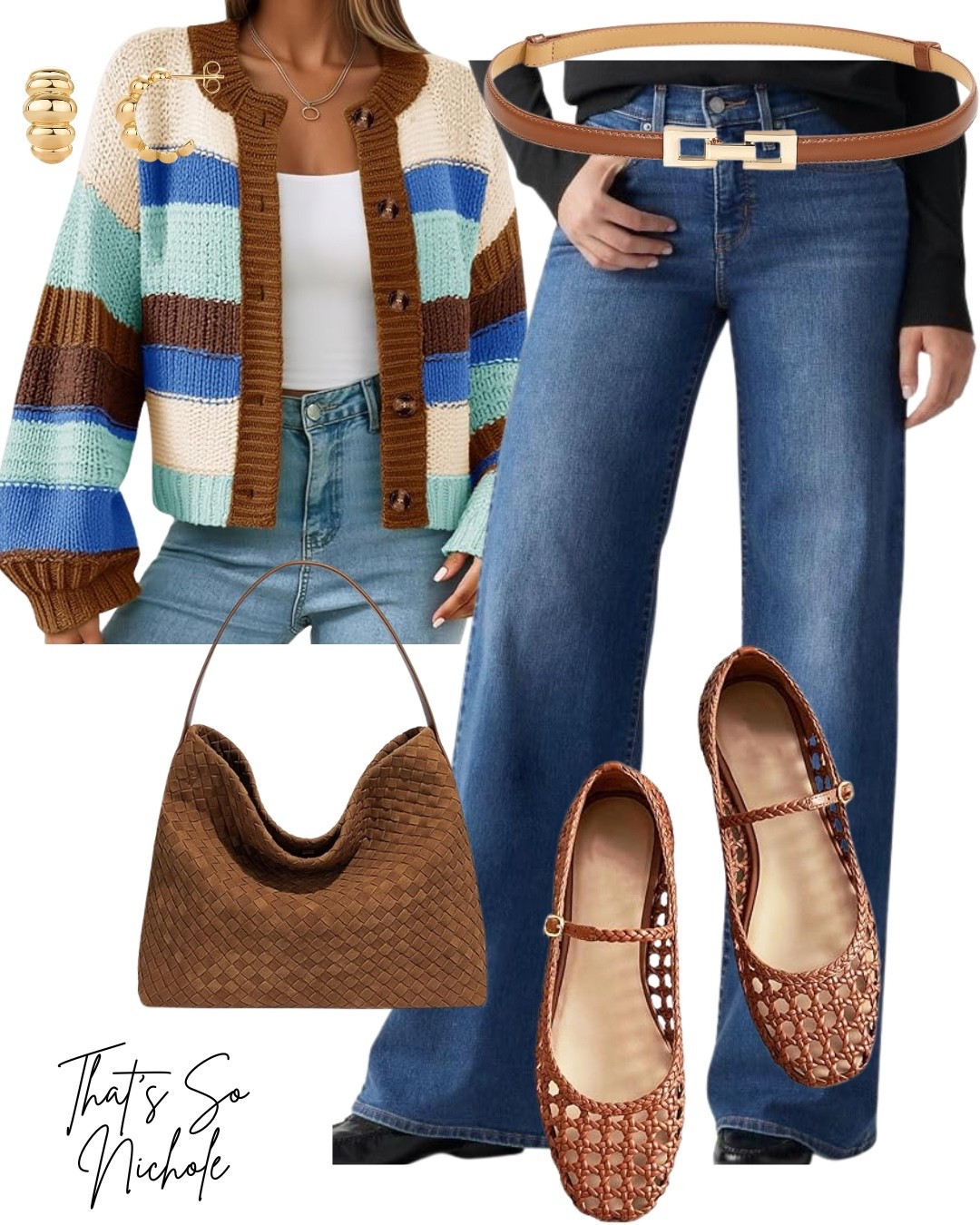 Update your wardrobe with this chic look: striped cardigan, wide-leg jeans, and woven mesh flats. A perfect combo for any occasion!

#LTKgrwm #LTKWorkwear #LTKFindsUnder100