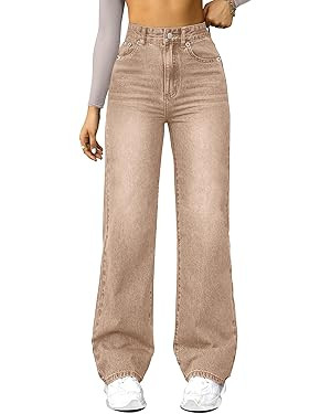 Straight Leg Jeans for Women,High Waisted Wide Leg Loose Microelastic Boyfriend Denim Pants | Amazon (US)