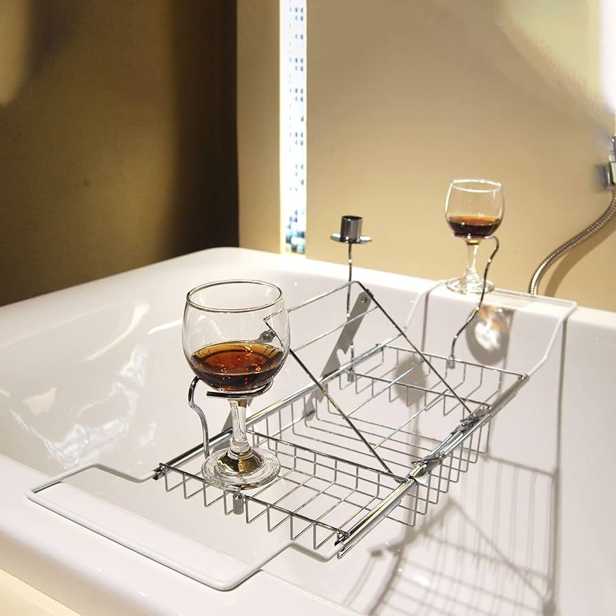 BESTHLS Bathtub Tray Caddy for Luxury Bath Expandable Extra Wide Bath Tub Tray with Wine Glass Ho... | Amazon (US)
