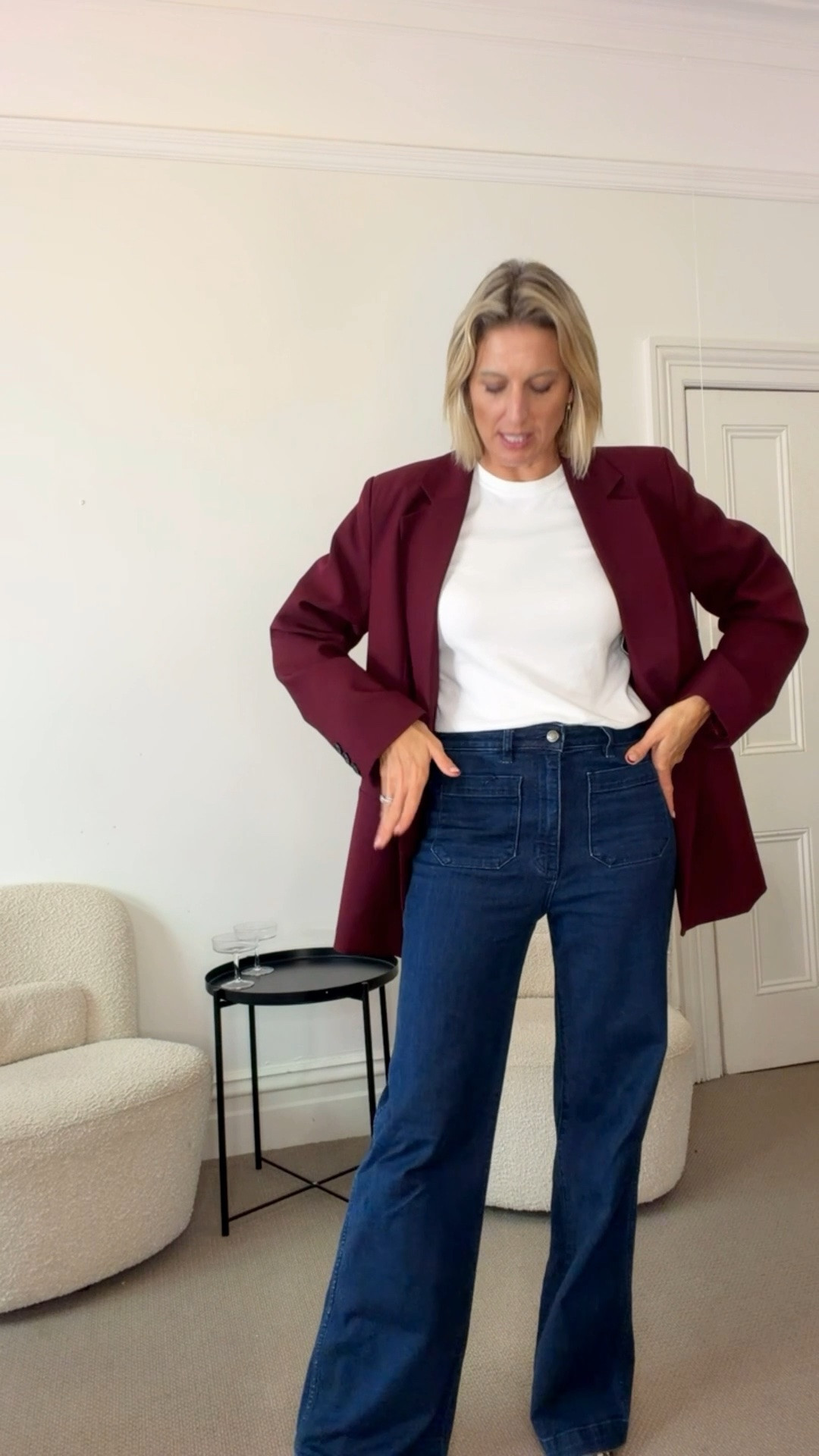 Elevate an everyday jeans and a tee - but adding a coloured blazer and textured flats!

#LTKover50style #LTKautumn #LTKaustralia