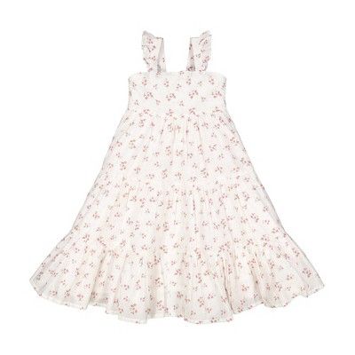 Hope & Henry Girls' Sleeveless Ruffle Strap Tiered Dress, Kids, White Vintage Floral, 4 | Target