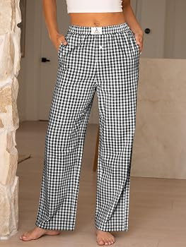 ANRABESS Womens Striped Gingham Pants 2025 Pajama Lounge Boxer Pants Cute Comfy PJ Bottoms with P... | Amazon (US)