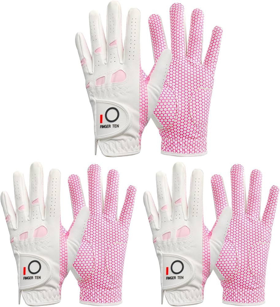 FINGER TEN Golf Gloves Women's Ladies Left Hand or Right Handed Grip Weathersof Value 3 Pack, Fit... | Amazon (US)