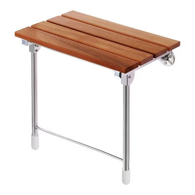 Home Aesthetics Foldable 21.5" Teak Wood Shower Seat Bench with Supporting Legs Wall Mounted | Target