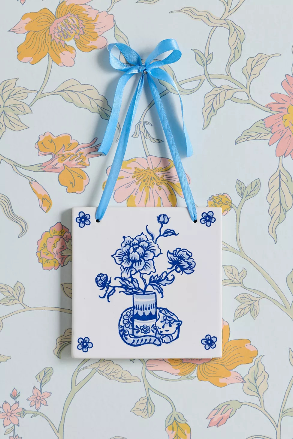 Delft Cat Ceramic Hanging Wall Tile | Urban Outfitters (US and RoW)