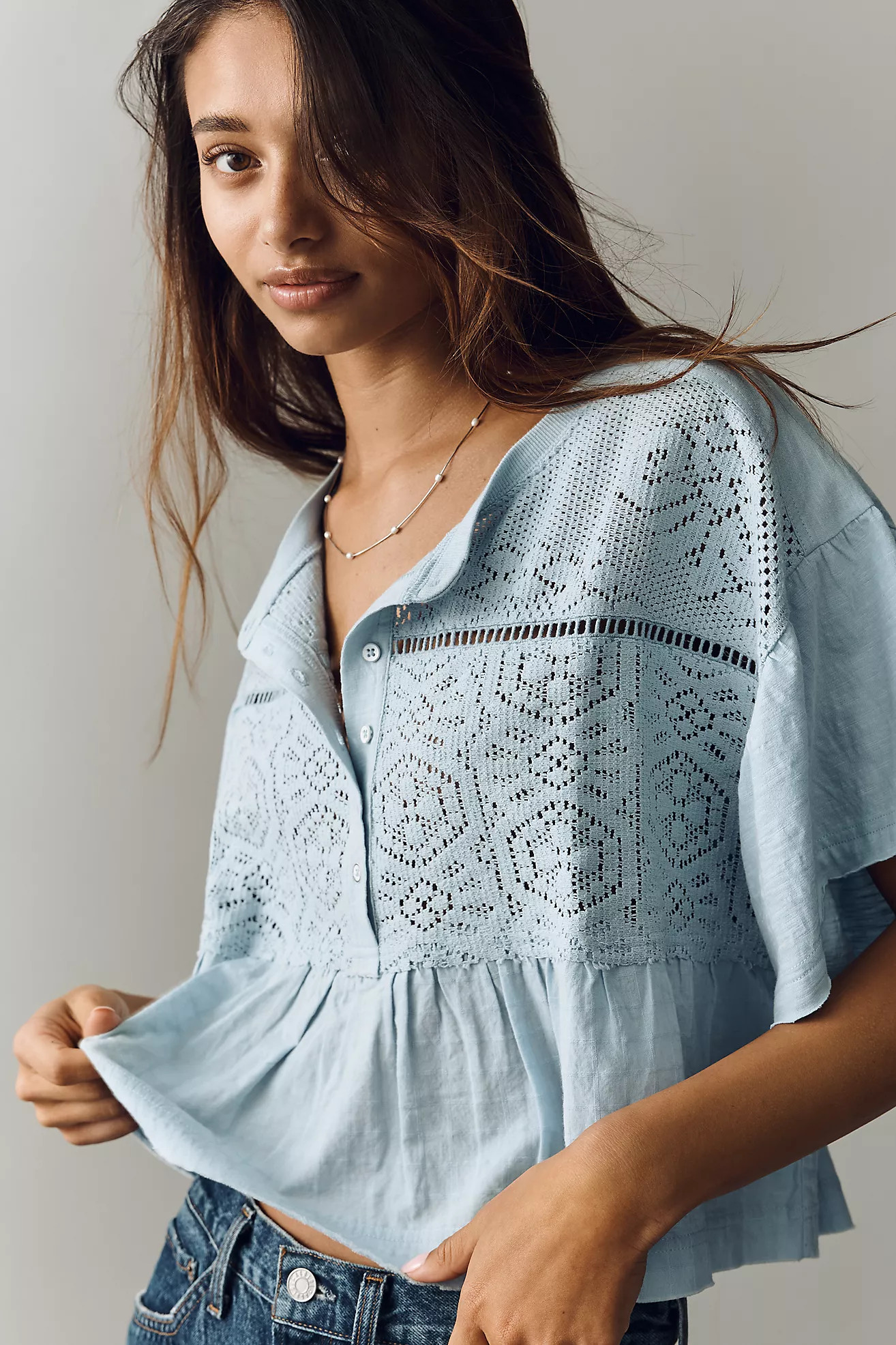 Pilcro Boxy Crochet Babydoll Blouse | Anthropologie (US)