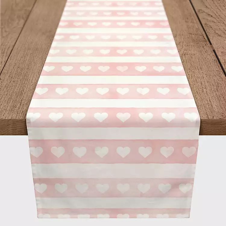 New! Pink Watercolor Heart Stripes Table Runner, 72 in. | Kirkland's Home