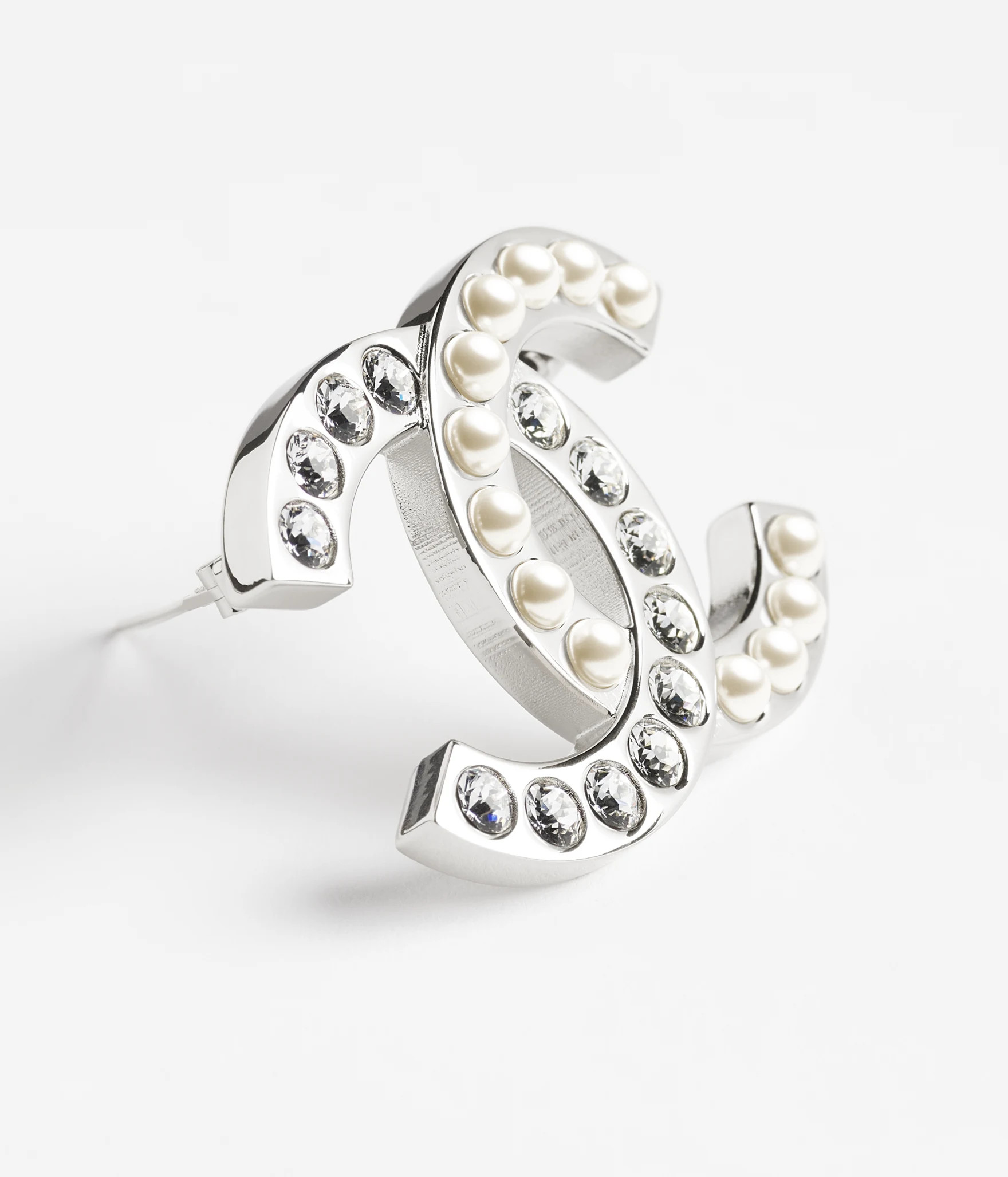 Brooch - Metal, glass pearls & strass, silver, pearly white & crystal — Fashion | CHANEL | Chanel, Inc. (US)
