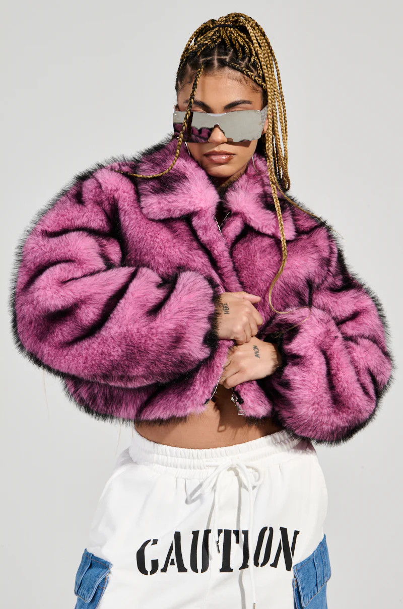 NOW YOU SEE ME FAUX FUR BOMBER IN PINK | AKIRA