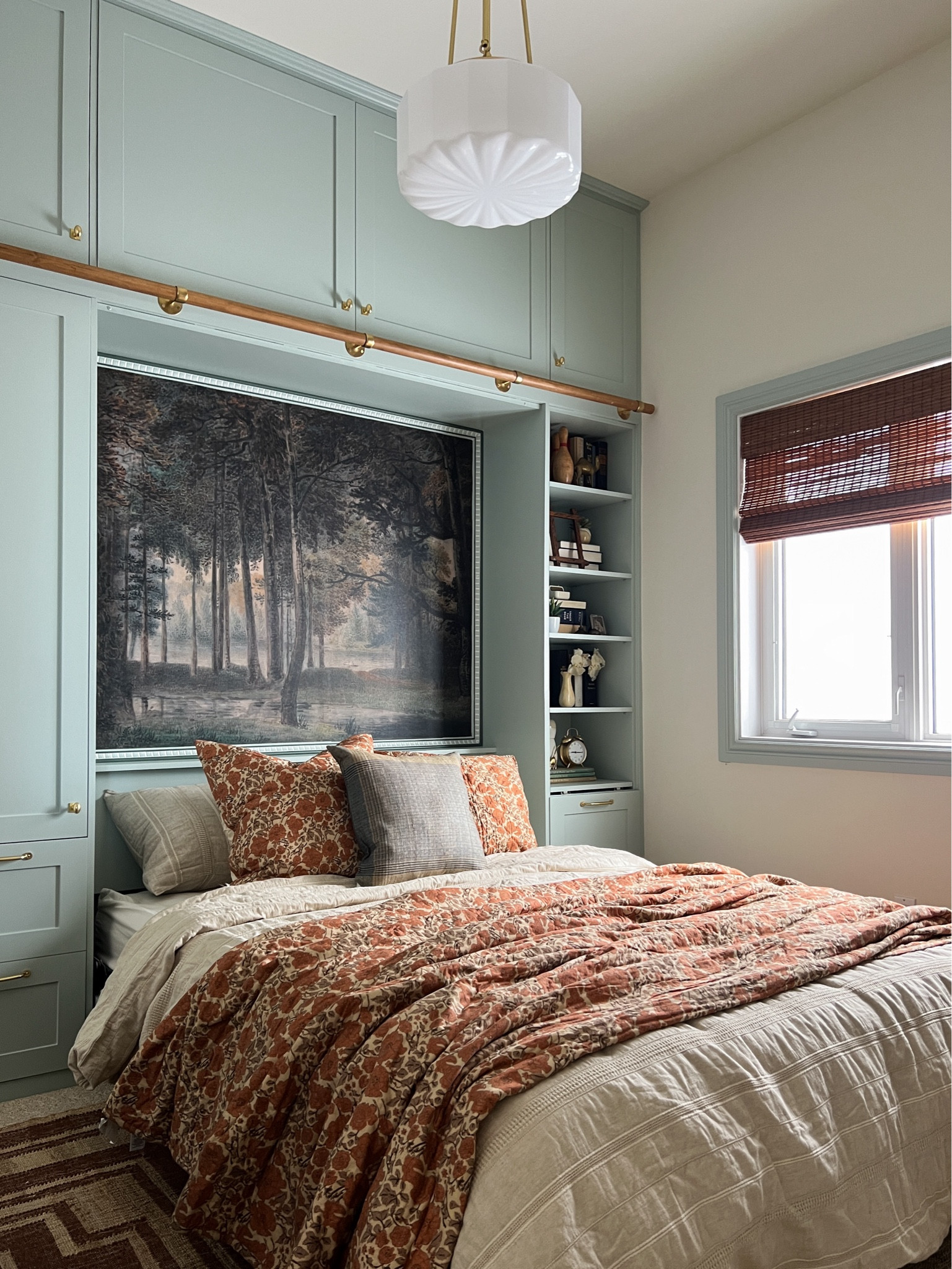 Guest room sources:  duvet, floral quilt, fan, red flatweave rug, lighting, hardware from Rejuvenation 

#LTKHome