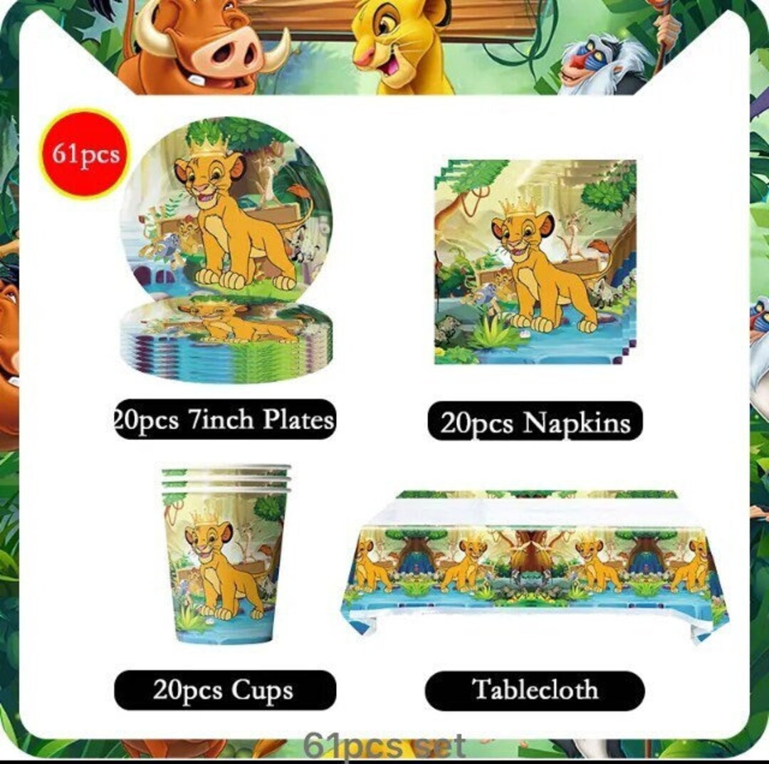 Lion King Simba Birthday Party 61 Piece Tableware Set Kids Party Supplies/party Decor - Etsy | Etsy (US)