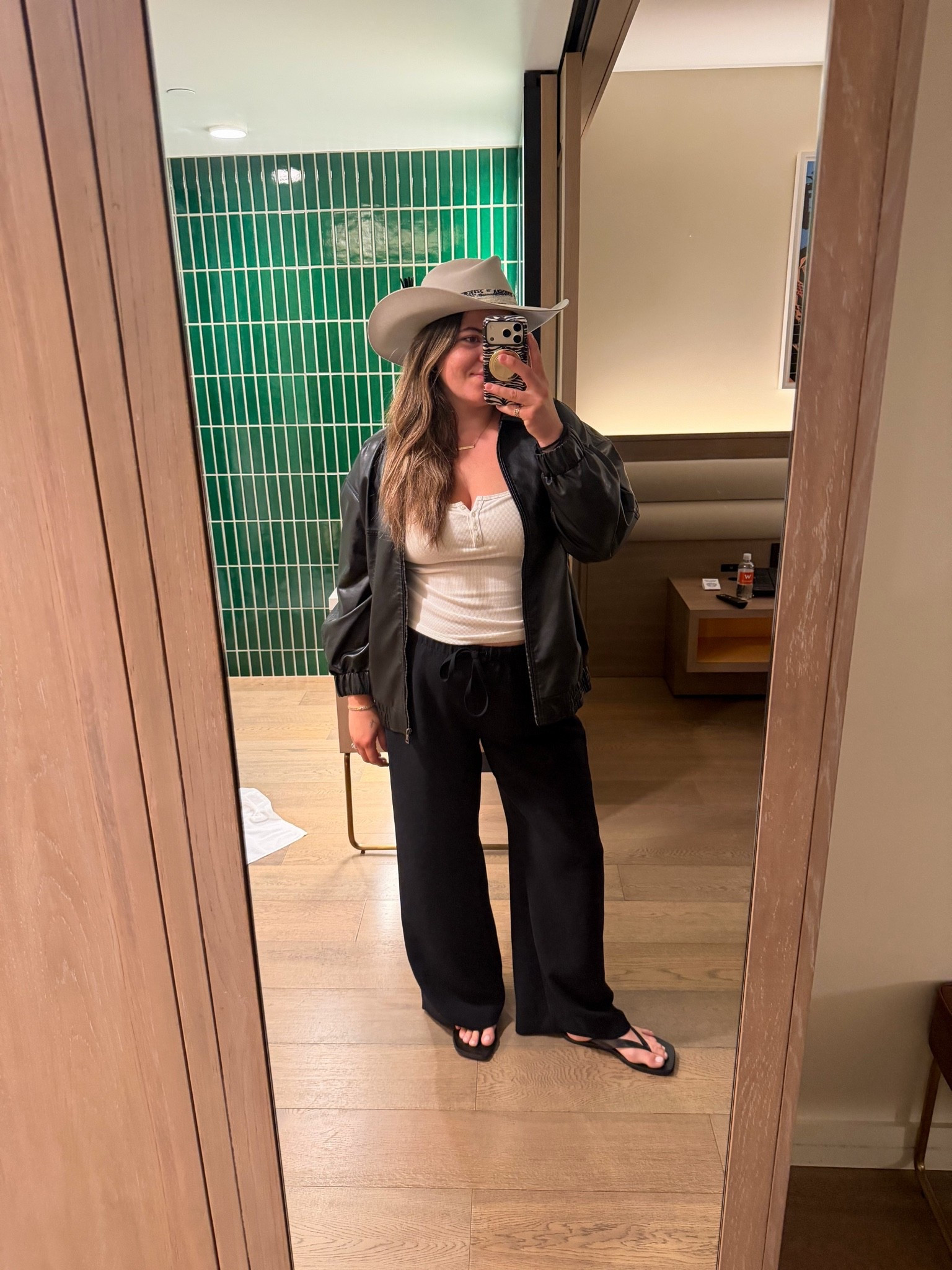 Travel outfit!

Nashville > Iowa 🤍 

These @Aritzia Aritzia  pants are worth every penny - they don’t wrinkle so they’re the best travel pants. Size large
Braless top from @abercrombie   size large
@amazon leather bomber jacket size xl
Custom hat from @rustler

Travel outfit, airport outfit, keyword

#LTKmomlife #LTKootd #LTKTravel