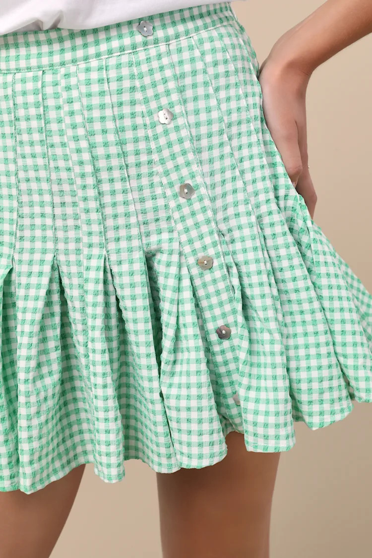 Natalia Green Gingham Pleated Mini Skirt | Lulus