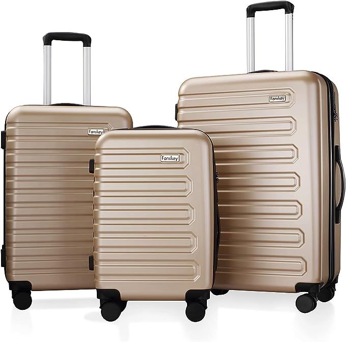 Fanskey Luggage, 3 Piece Set Suitcase with Spinner wheels, Hardshell, Lightweight, TSA Lock (Gold... | Amazon (US)