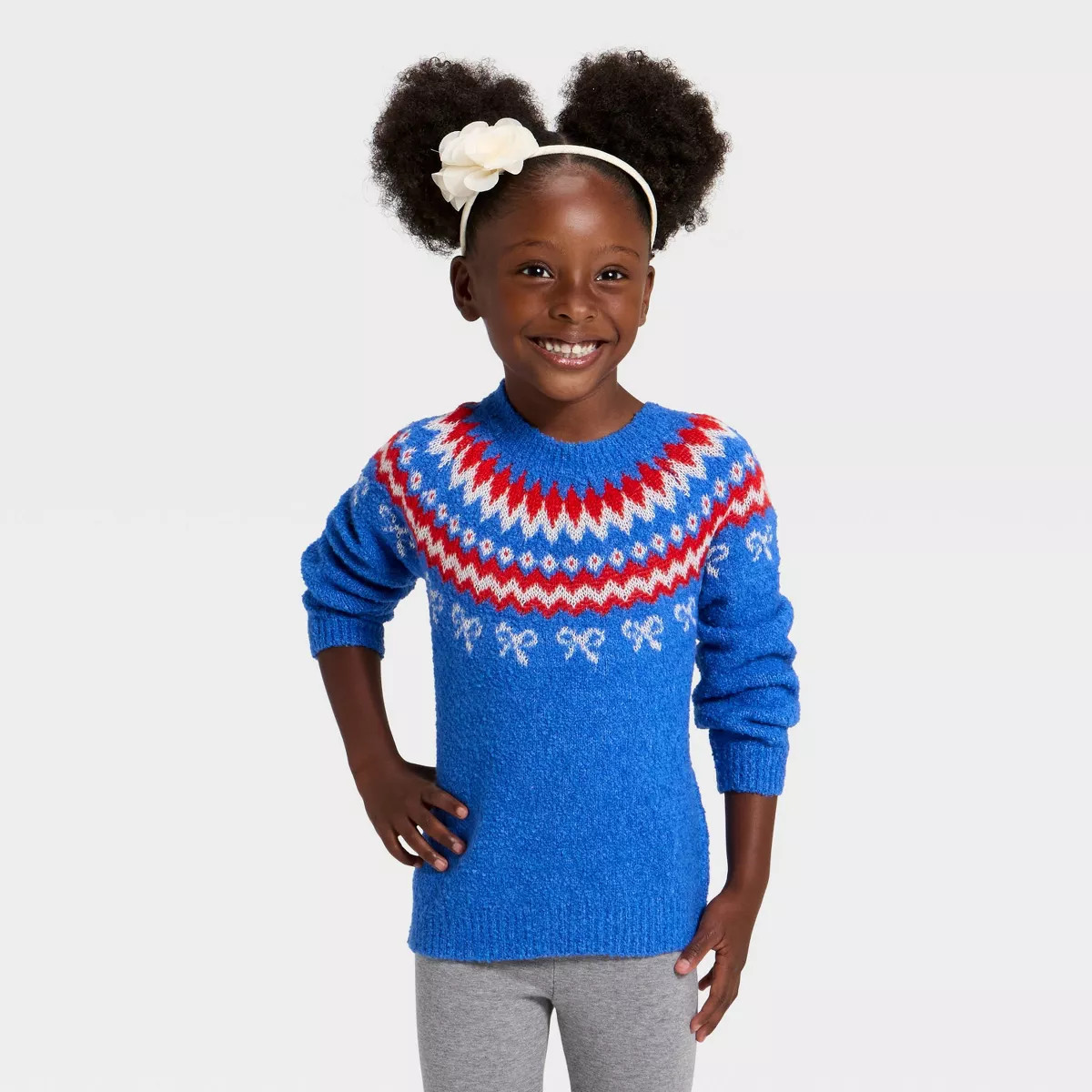 Toddler Girls' Jacquard Crewneck Pullover Sweater - Cat & Jack™ Blue | Target