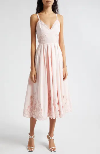 Cinq à Sept Maude Braid Detail Cotton Midi Dress in Icy Pink at Nordstrom Rack, Size 8 | Nordstrom Rack