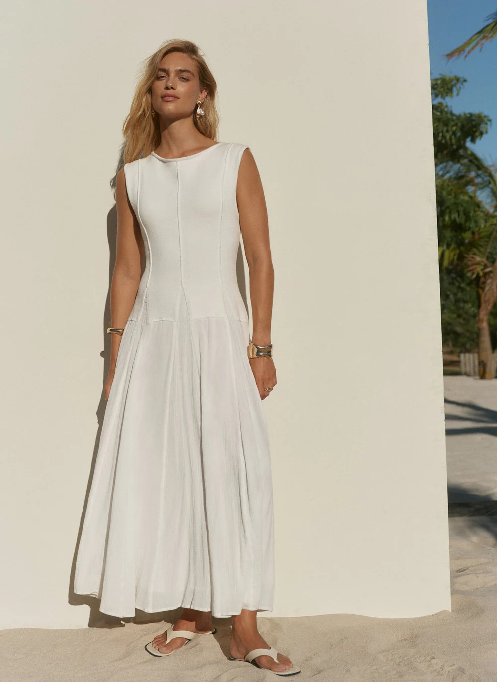 Cream Cotton Blend Drop Waist Maxi Dress | Mint Velvet