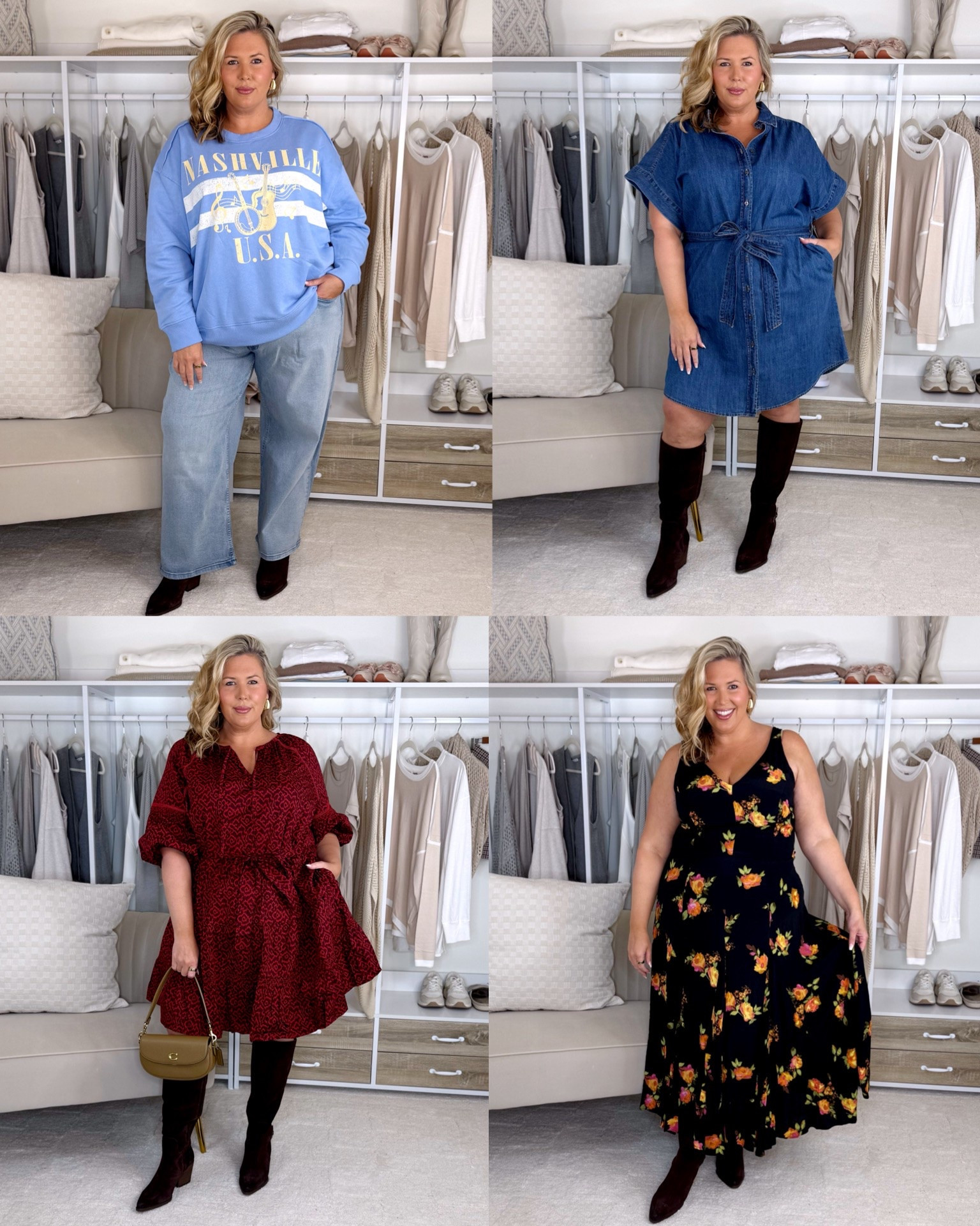 Nym Walmart haul! I sized up to a 3X in the sweatshirt, wearing a 2X in the red dress which runs a little generous, a 2X in the denim dress, an 18w in the floral midi but might need the 20w, and a 20 in the jeans. Plus size, outfit inspo, fall fashion, apron belly, mom life

#LTKSeasonal #LTKPlusSize #LTKMidsize