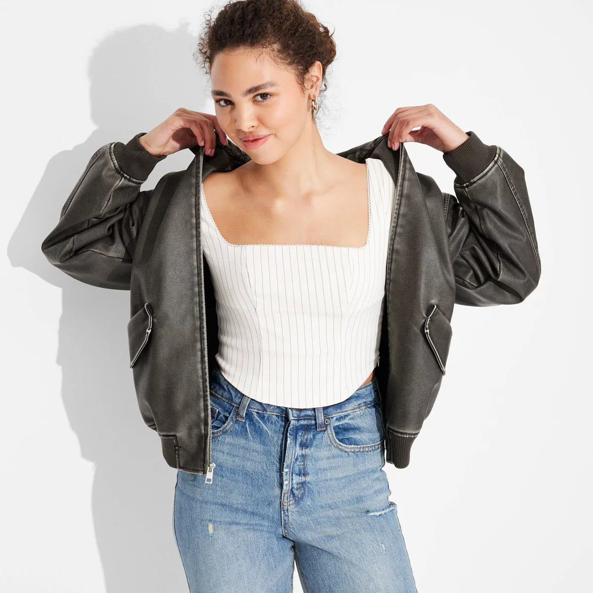 Women's Faux Leather Bomber Jacket - Wild Fable™ Black | Target