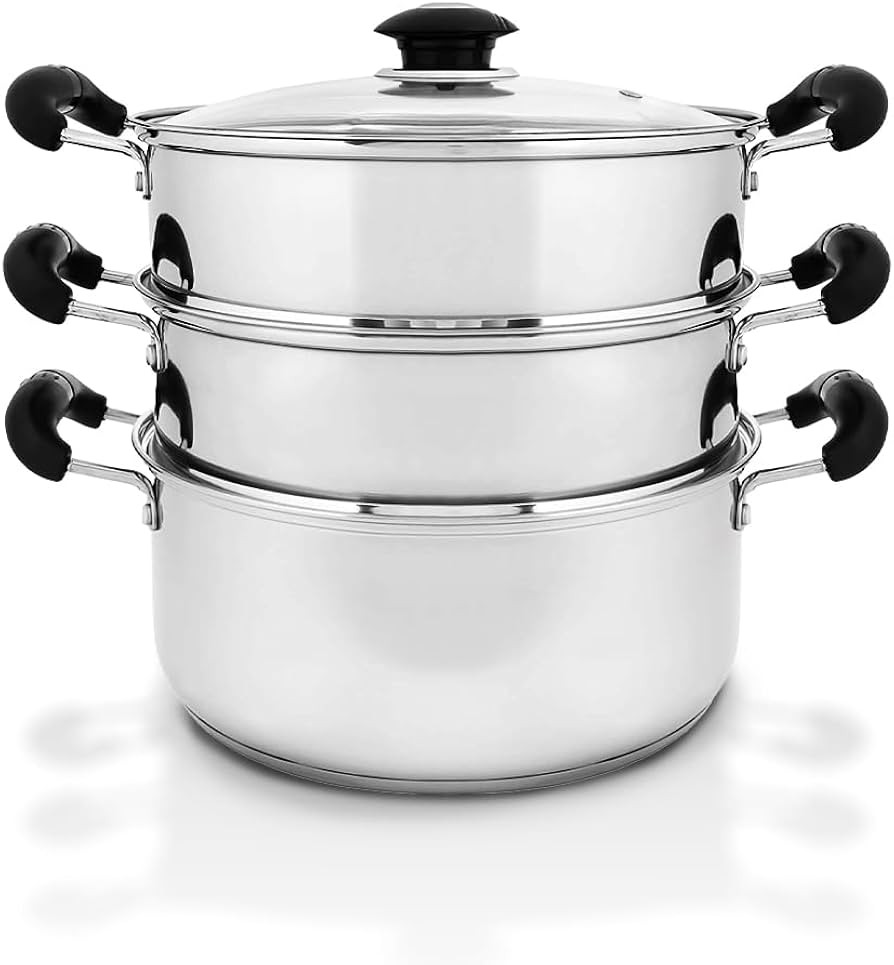 CONCORD 10" Stainless Steel 3 Tier Steamer Steaming Pot Cookware 24 CM (Induction Compatible) | Amazon (US)