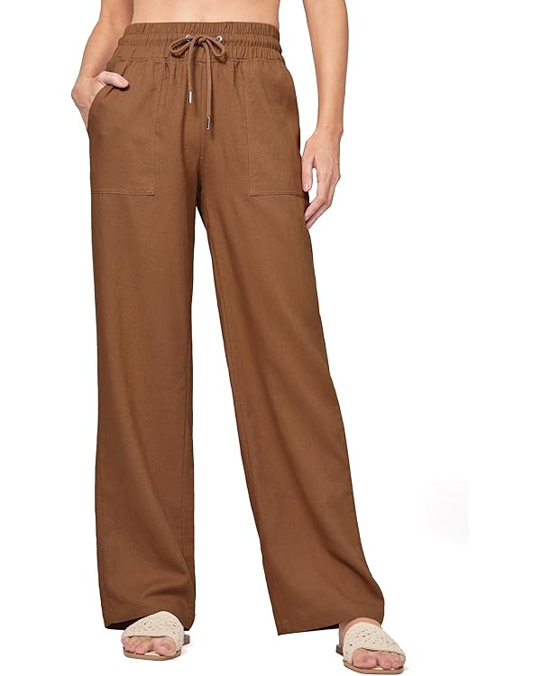 Willit Women Linen Pants Wide Leg Casual Palazzo Pants Cotton Linen Lounge Beach Summer Pants wit... | Amazon (US)