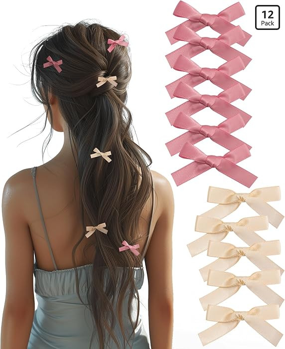 12 PCS Small Hair Ribbon Bow Clips for Women, Girls, Teens, Toddlers, Pink Cream Coquette Barette... | Amazon (US)